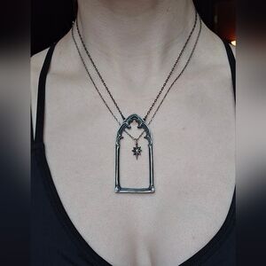 Silver Gothic Arch Necklace with Star Charm